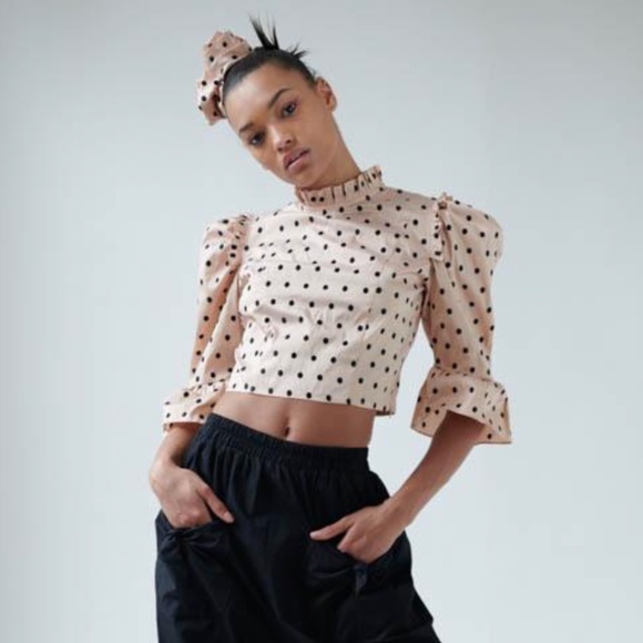 NEW Batsheva Beige Silk Crop Top - Picture 3 of 10